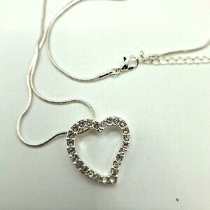 Openwork Heart Pendant Necklace Silvertone Swarovski Crystals NWT